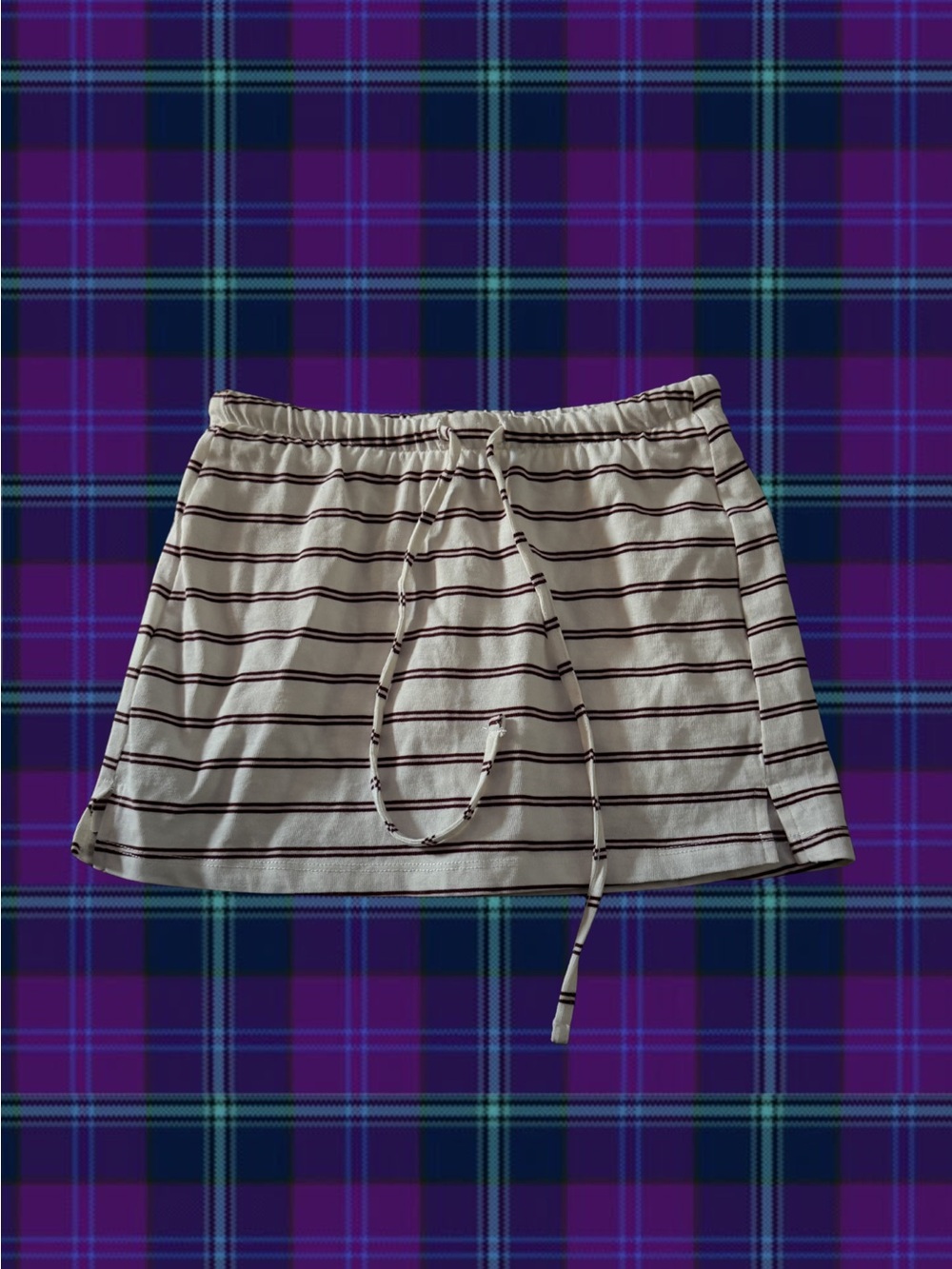 Striped Drawstring Mini Skirt in Cream and Black